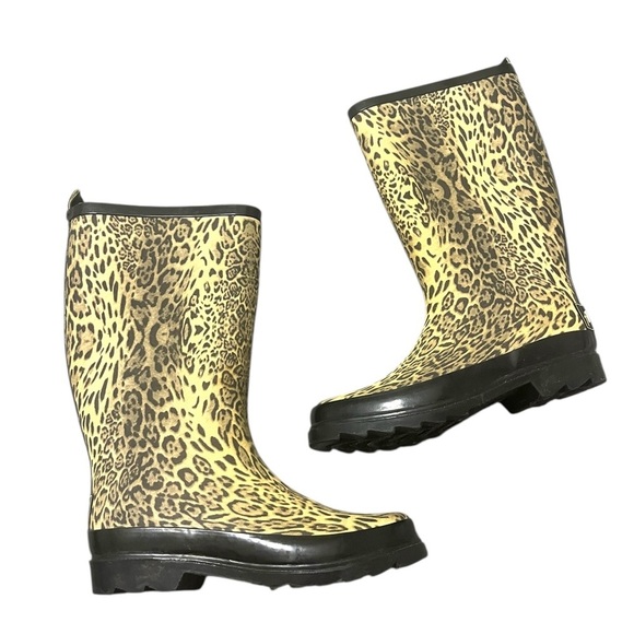 Austin Trading Co. Rain Boots Cheetah Leopard Print Black Soles Sz 6 - Picture 1 of 7